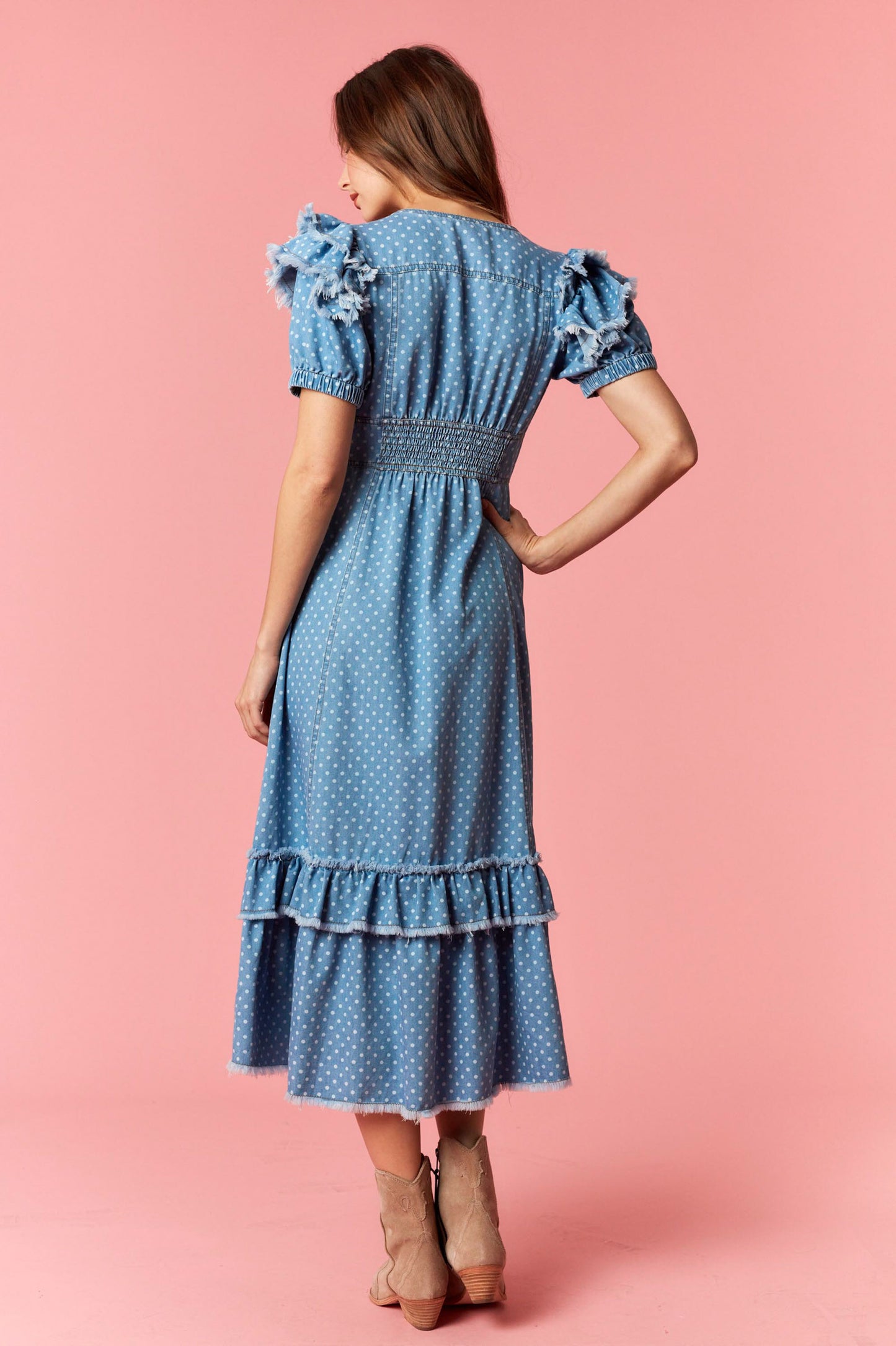 Denim Polka Dot Midi Dress