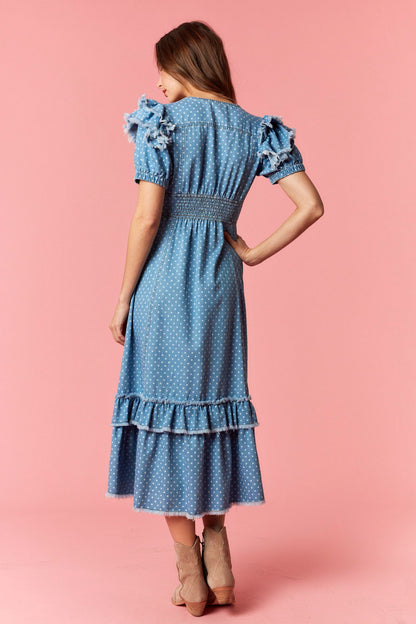 Denim Polka Dot Midi Dress