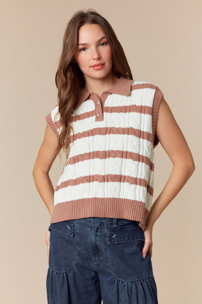 Mocha & Ivory Striped Sweater Vest
