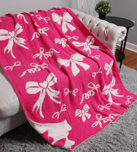 Comfy Luxe Fuchsia Bow Blanket