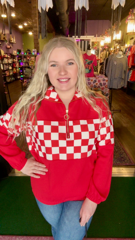 End Zone! Red Checkered Pullover