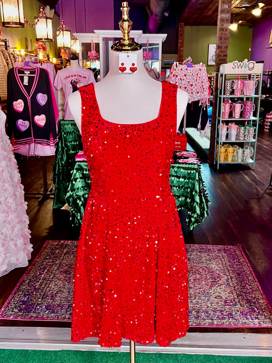 Red Sequin Sleeveless Mini Dress
