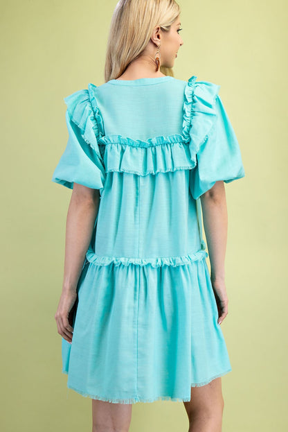 Turquoise Half Sleeve Button Up Dress