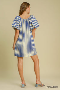 Royal Blue & White Striped Mini Dress