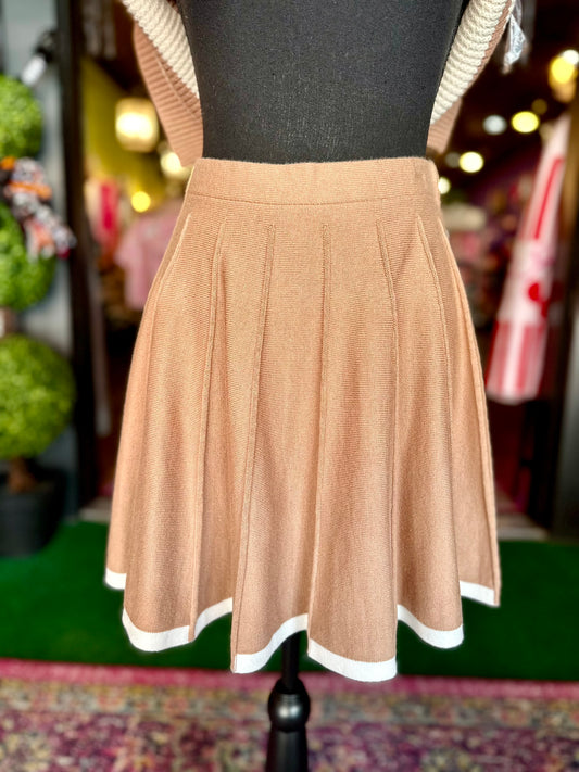 Camel Pleated Knit Sweater Skirt