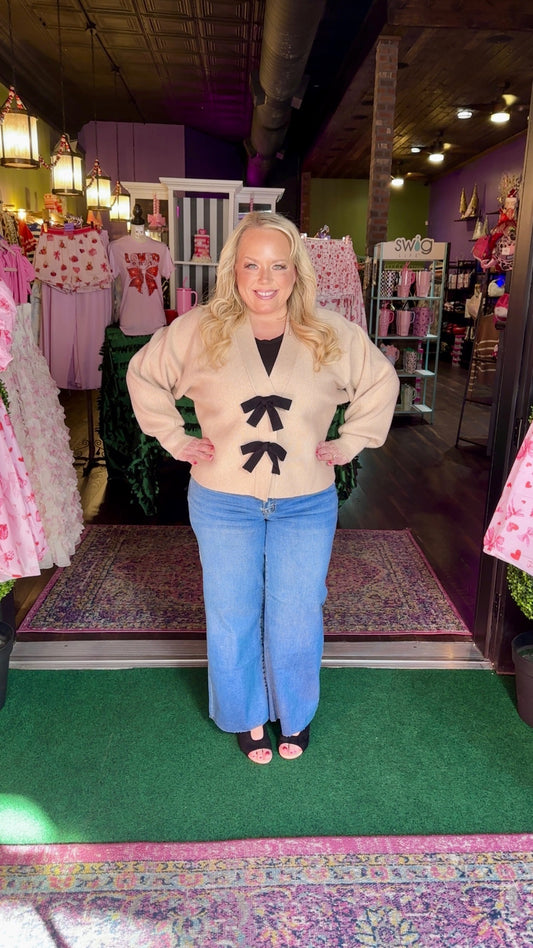 Taupe Long Sleeve Bow Cardigan