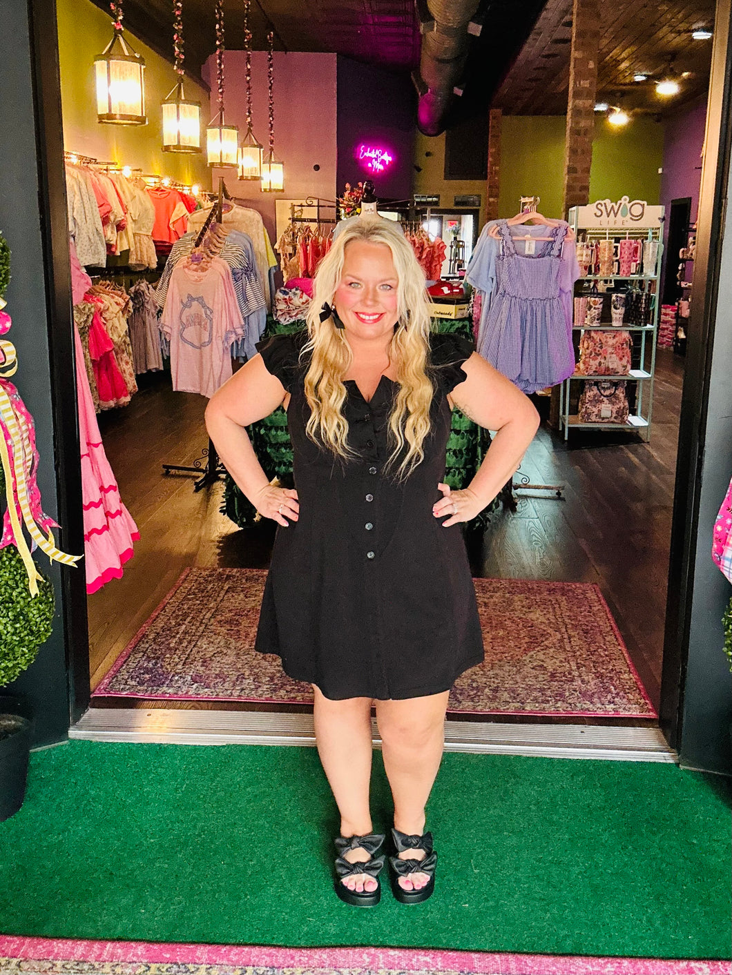 Black Luxeknit Button-Down Mini Dress