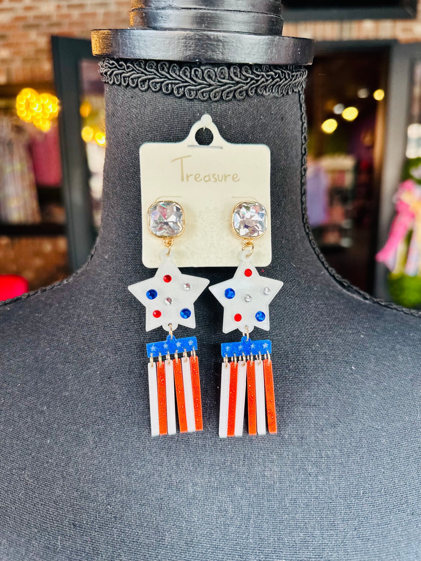 USA Flag & Star Drop Earrings