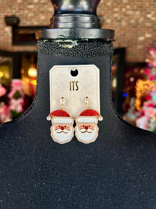 Glittery Santa Face Earrings