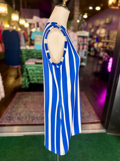 Royal Blue & White Striped Scuba Mini Dress