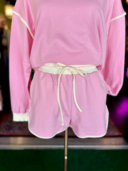 Candy Pink French Terry Pullover & Shorts Set