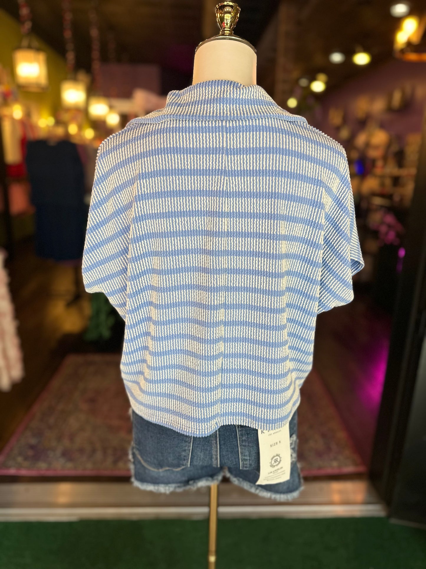 Cornflower Blue Ribbed Collared Top