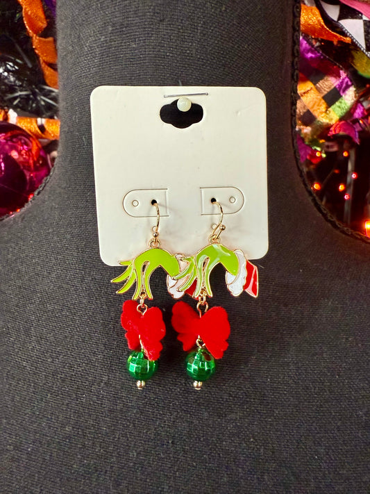 Grinch Hand & Ornament Drop Earrings