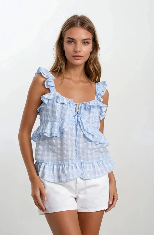 Carolina Sky Ruffle Top
