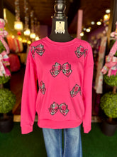 Load image into Gallery viewer, Pink Plaid Bow Embroidered Sweater
