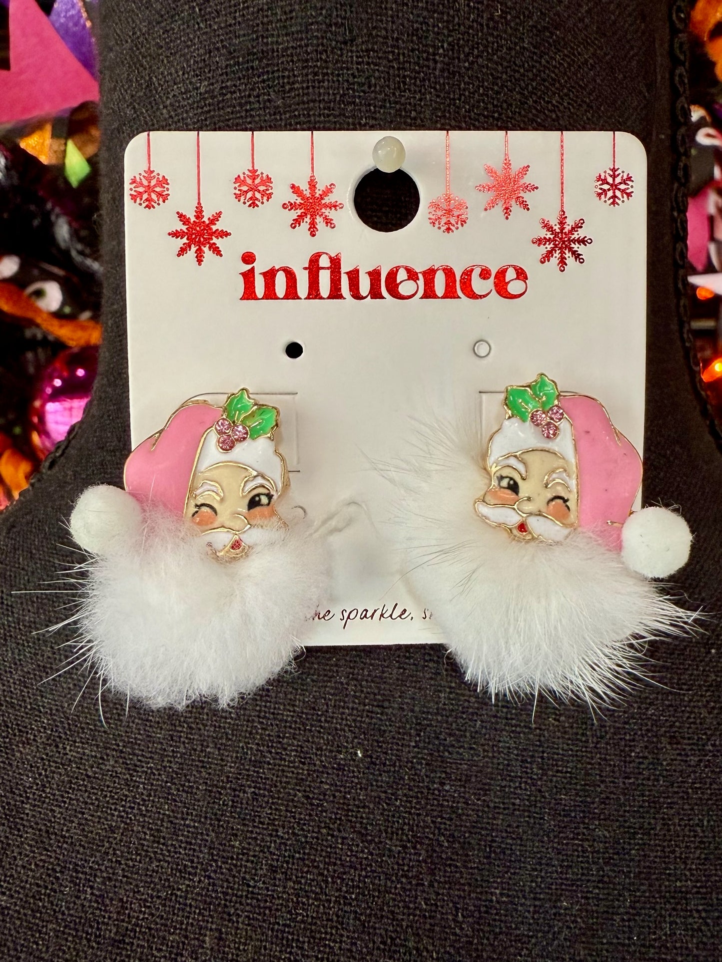 Light Pink Santa Claus Pom Pom Earrings