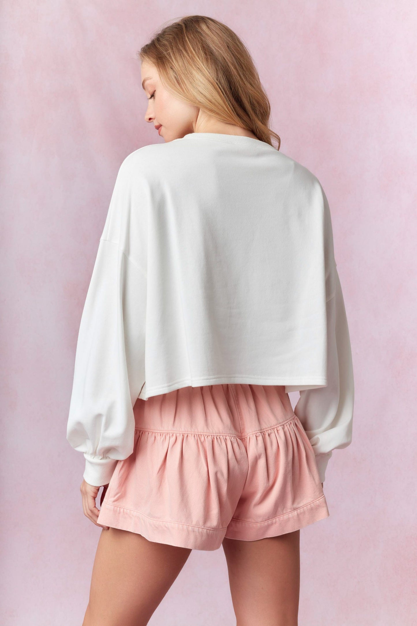 Tweed Embroidered “Easter” Cropped Sweatshirt