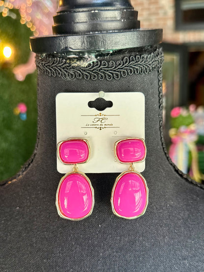 Fuchsia Bold Oval Resin Drop Earrings