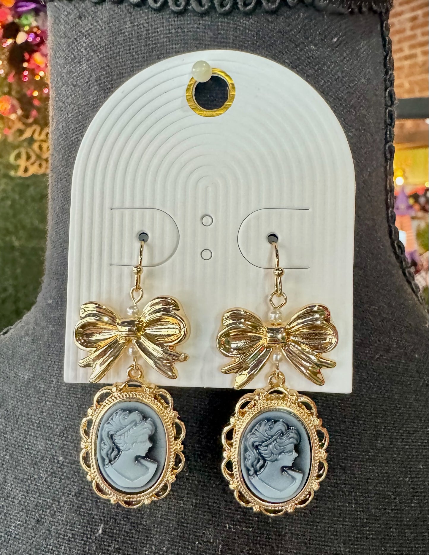 Blue & Gold Portrait Drop Earrings