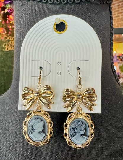 Blue & Gold Portrait Drop Earrings