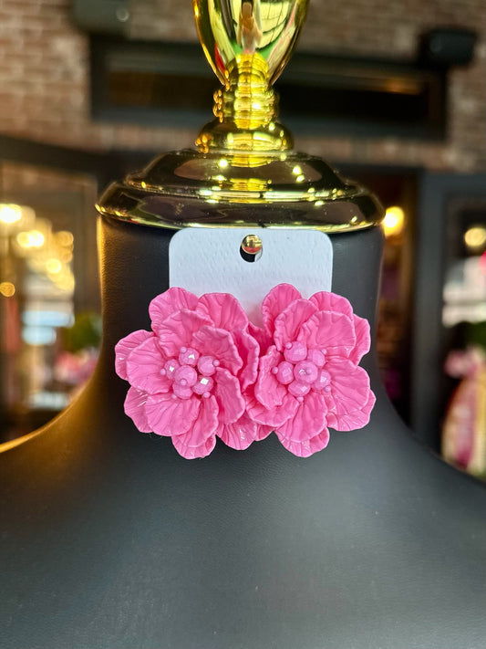 Hot Pink Flower Earrings