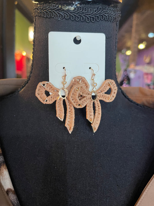 Light Brown Raffia Bow Earrings