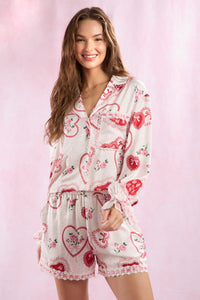 Heart Print Satin Pajamas