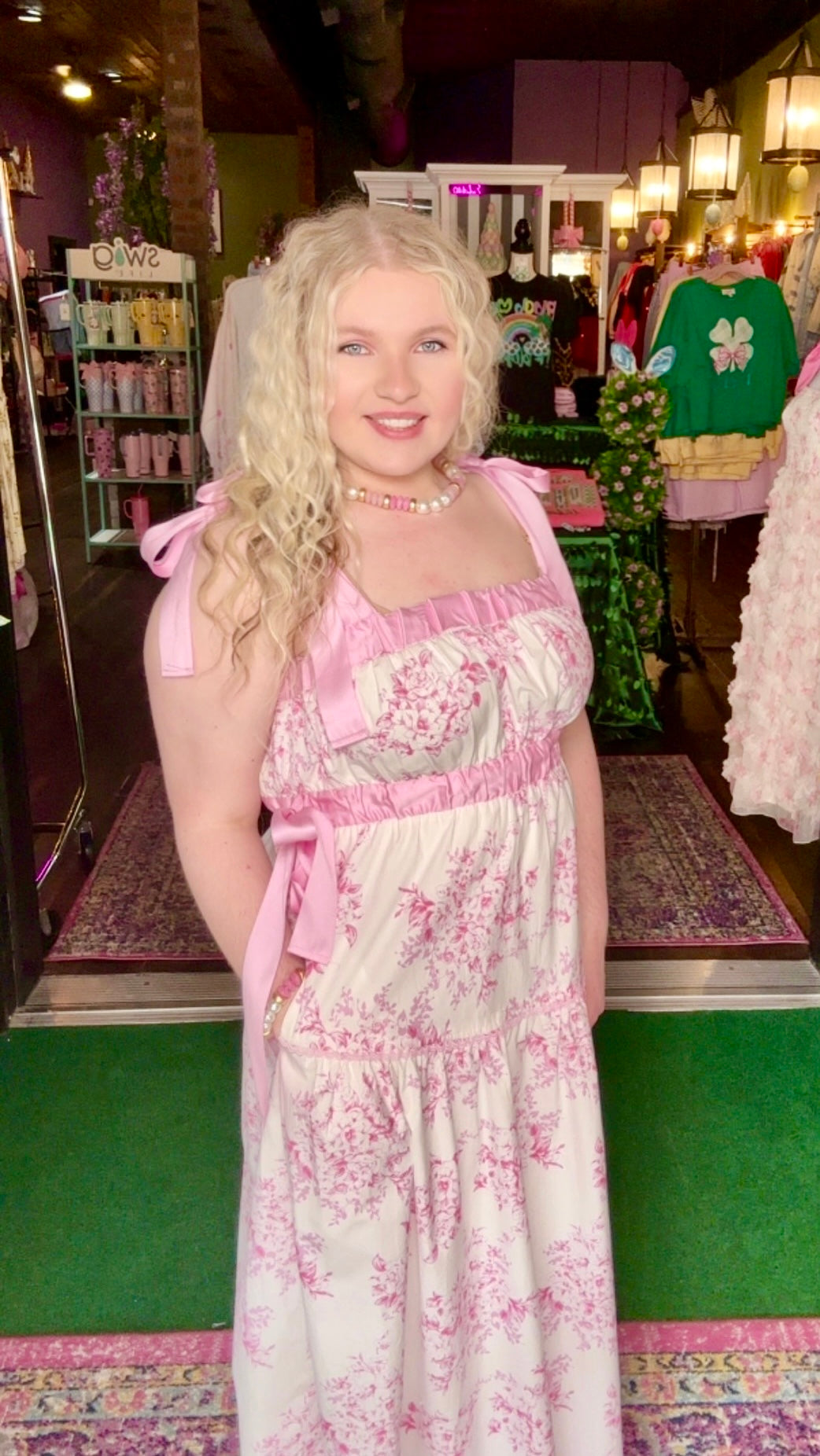 Blush Blossoms & Bows Maxi Dress