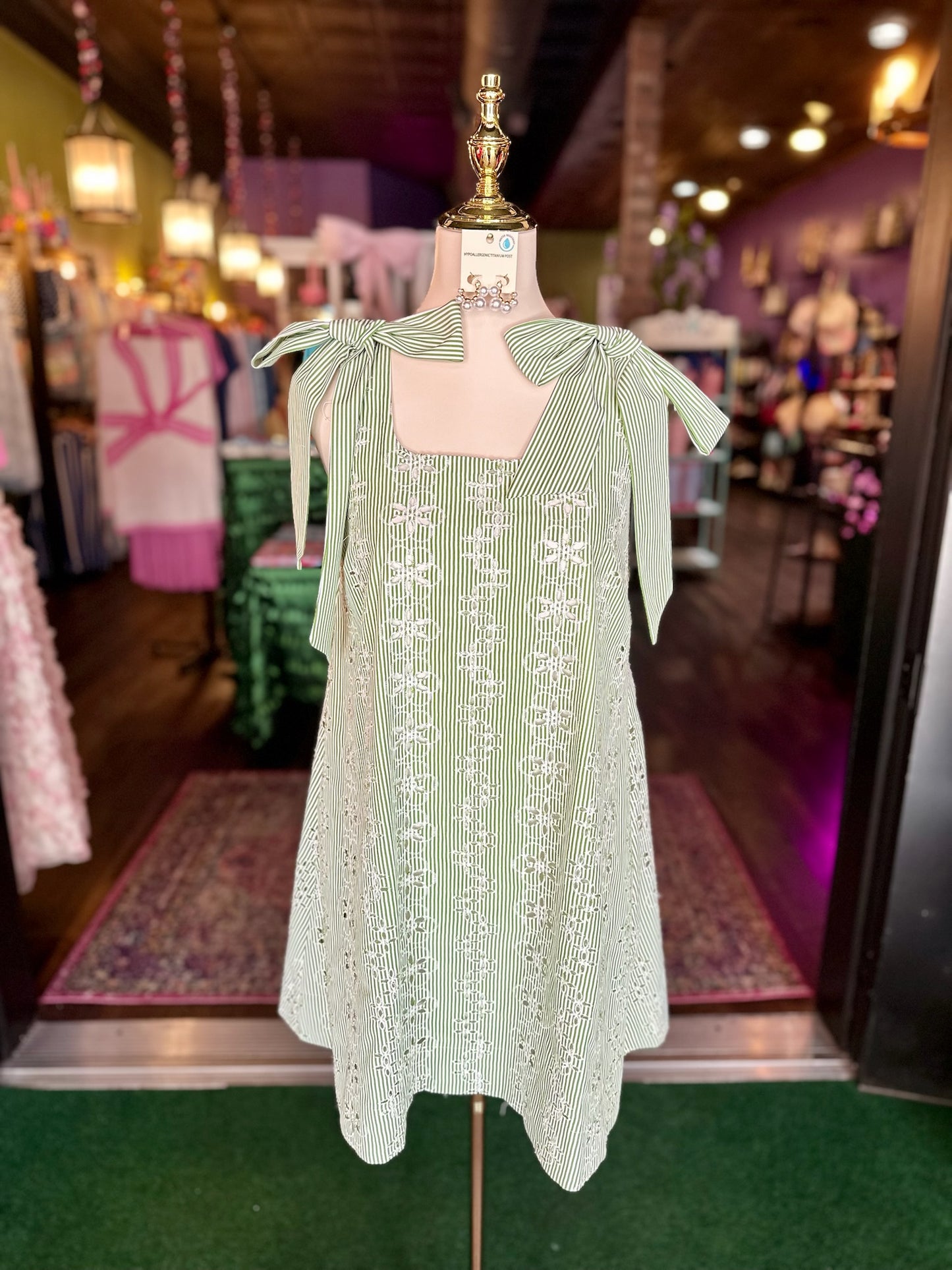 Kiwi Striped Eyelet Mini Dress