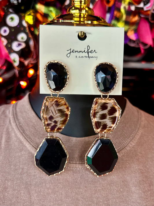 Leopard Faceted Stone Drop Earrings
