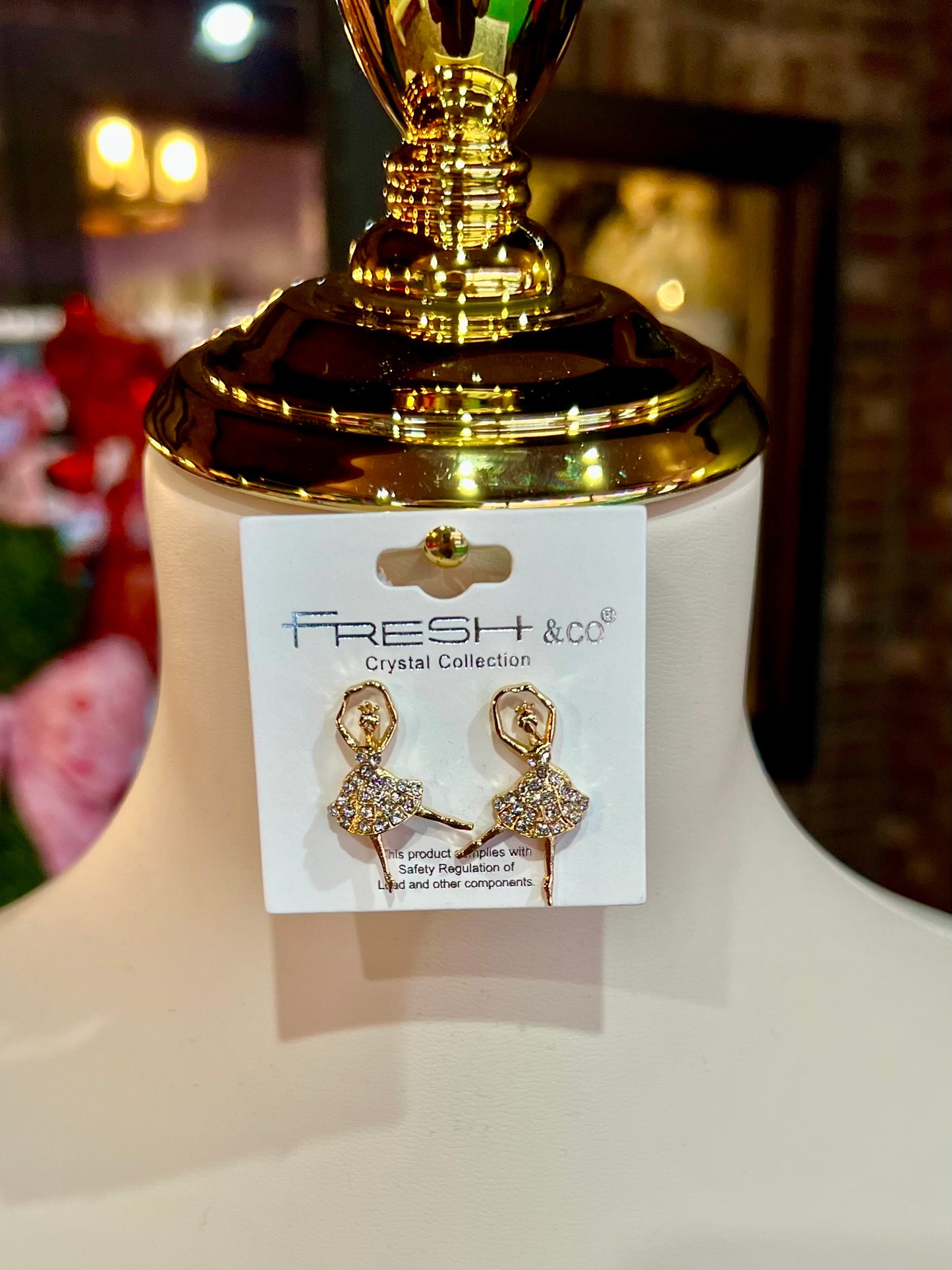 Gold Rhinestone Ballerina Studs