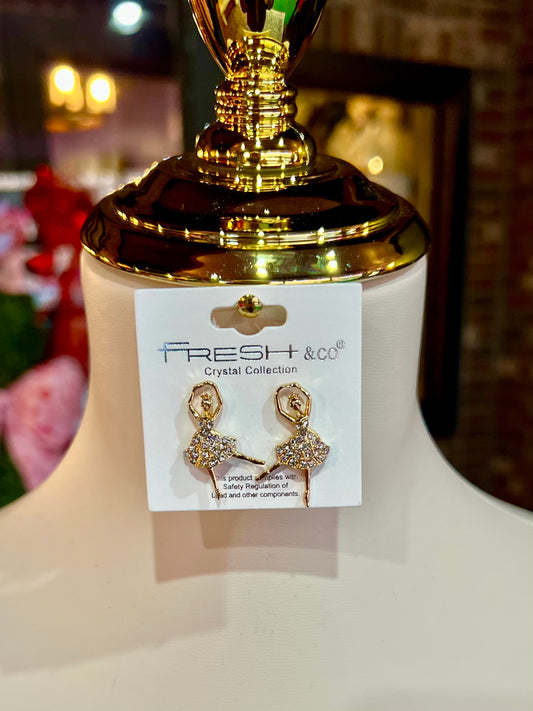 Gold Rhinestone Ballerina Studs