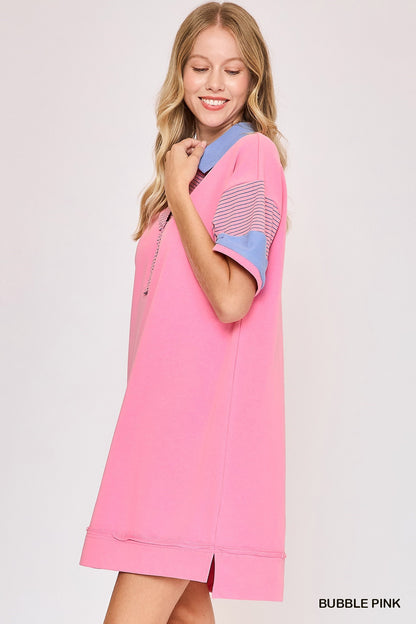 Bubblegum & Blue Stripe Mix Mini Dress
