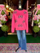 Load image into Gallery viewer, Pink Plaid Bow Embroidered Sweater
