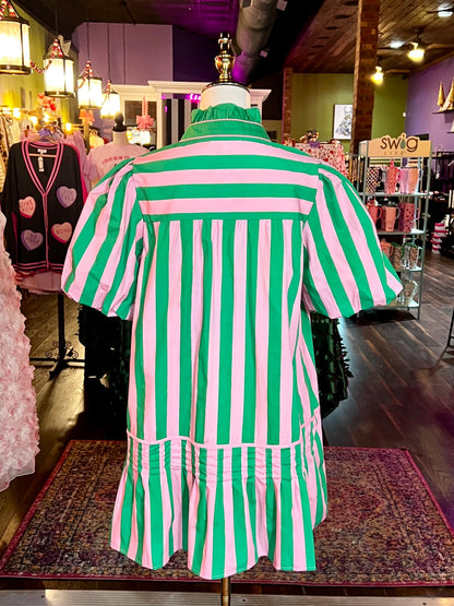 Pink Palm Striped Mini Dress