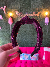Load image into Gallery viewer, Plum Sequin top knot Headband
