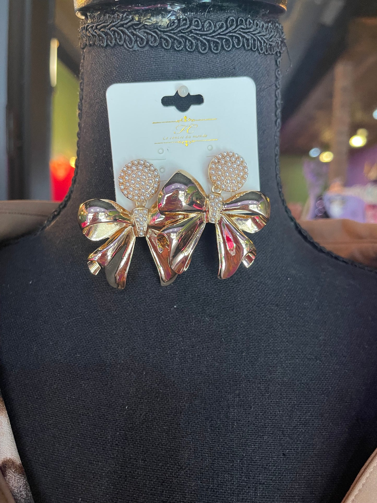 Pearl Studded Bow Drop earrings