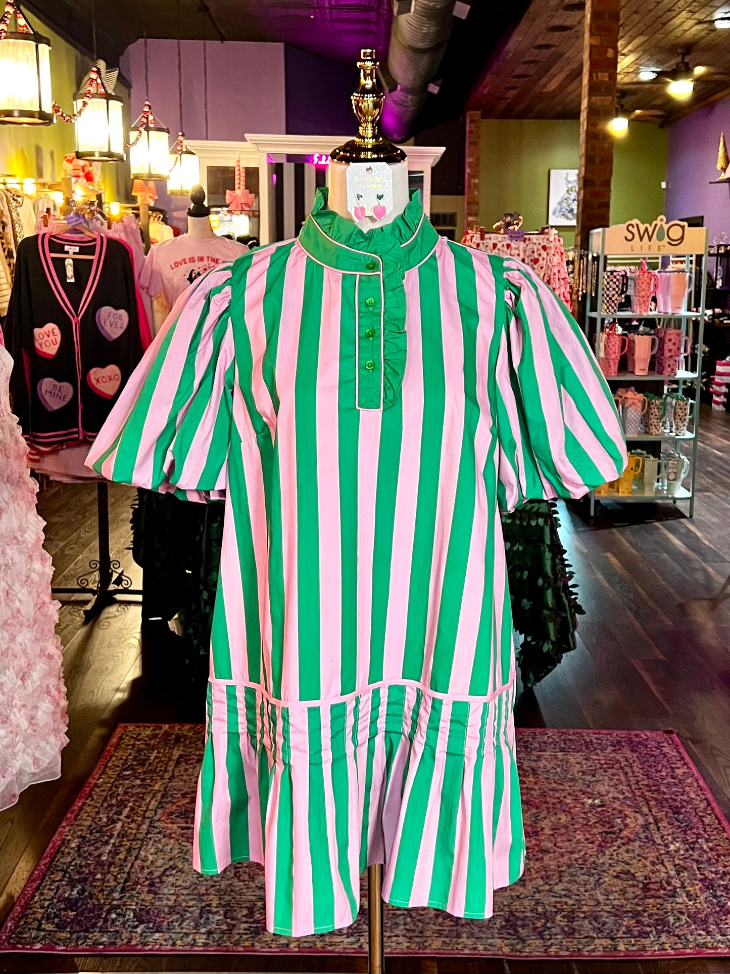 Pink Palm Striped Mini Dress