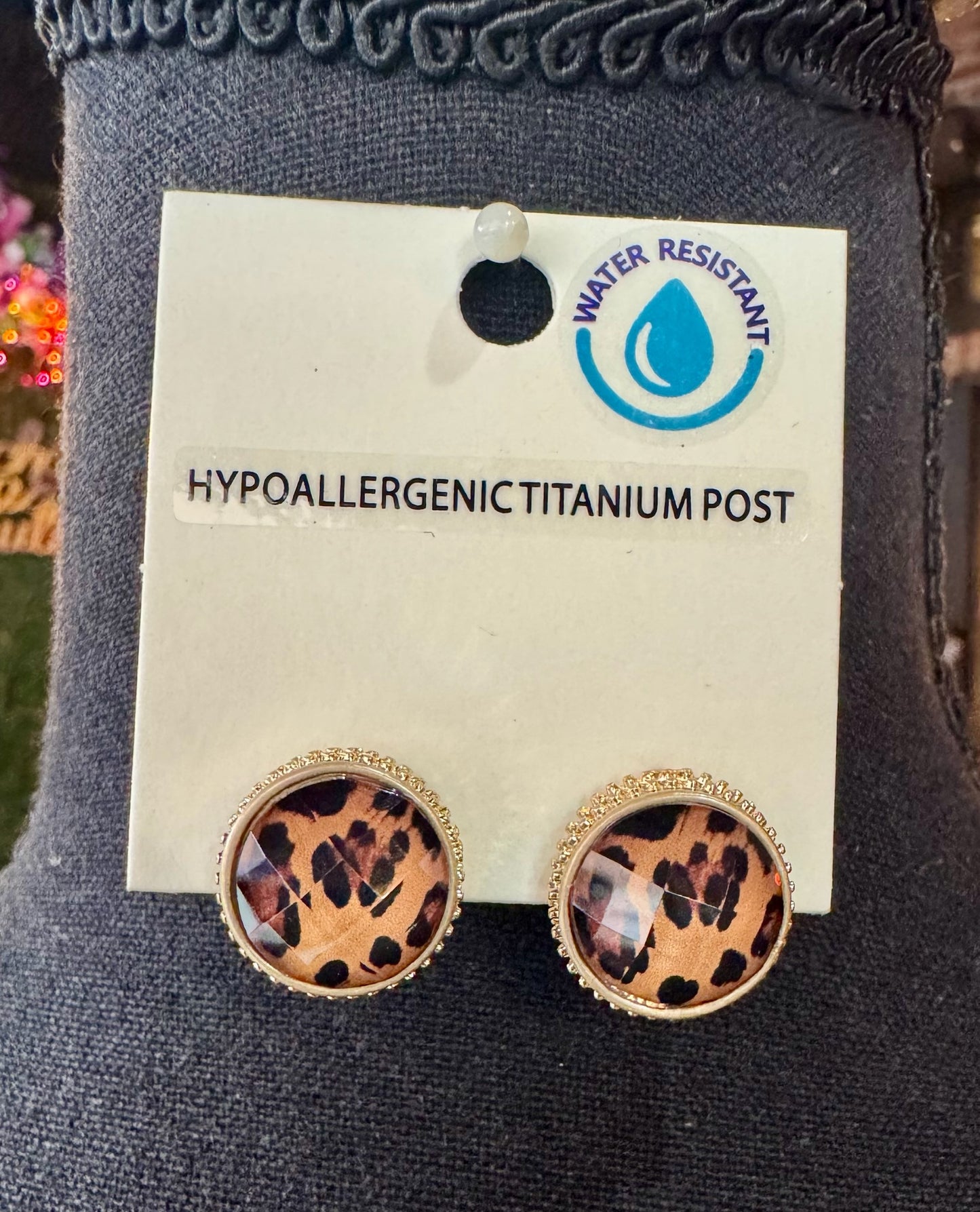Leopard Faceted Round Stone Earrings