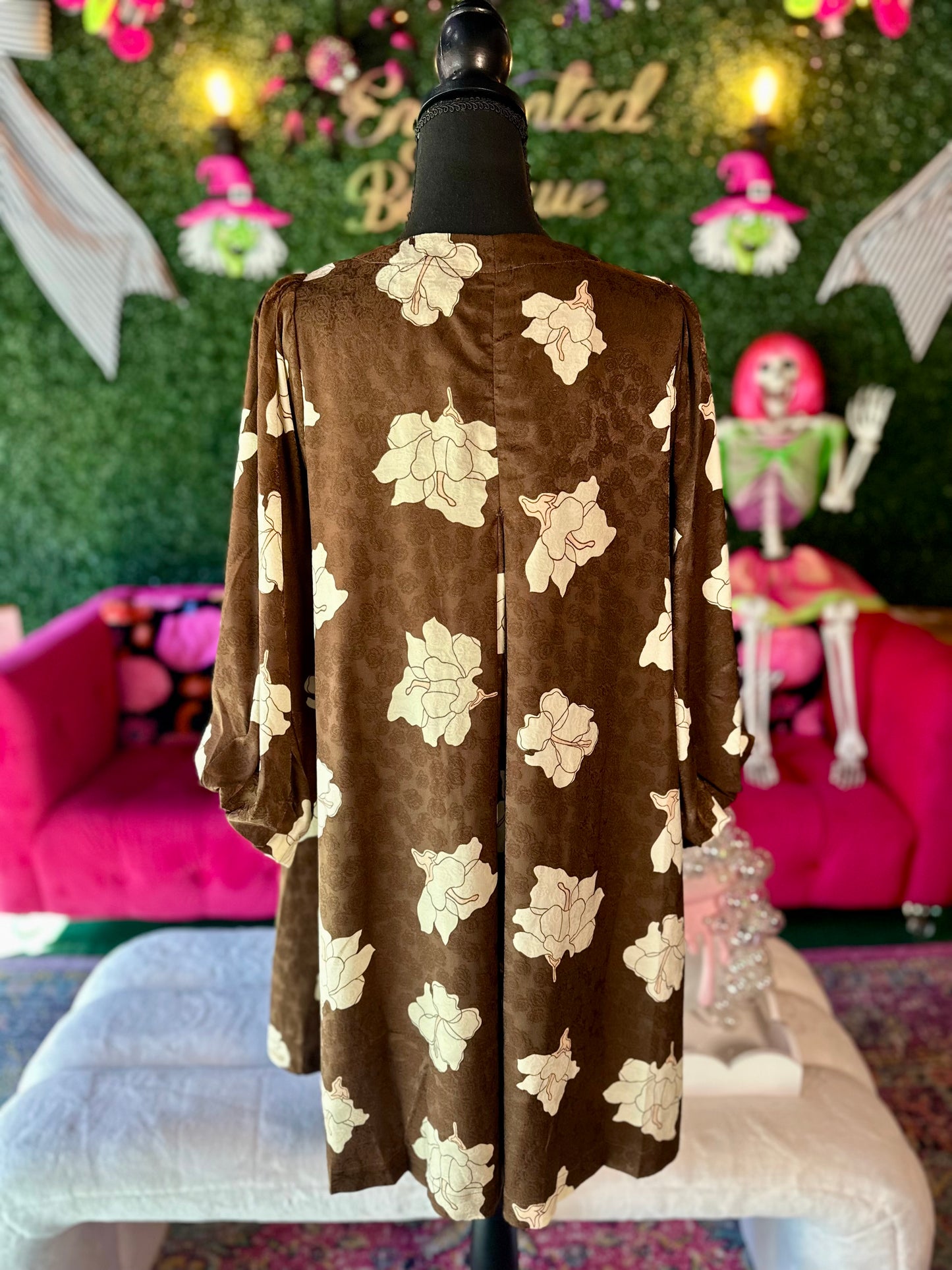 Brown Hibiscus Floral Shift Dress