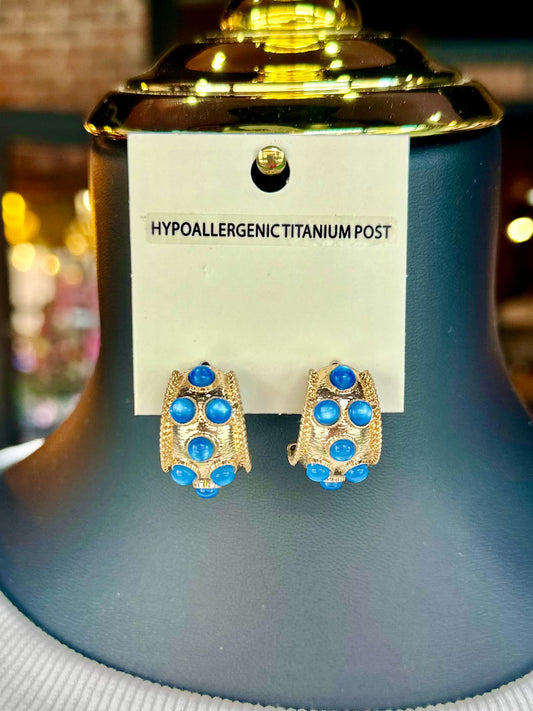 Cat’s Eye Stone Gold Hoops
