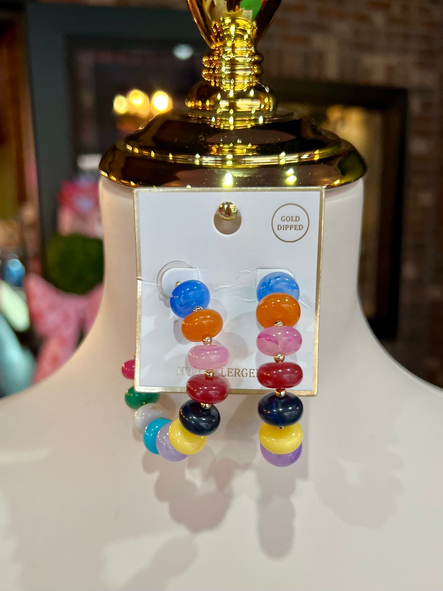Multicolor Marble Rondelle Beaded Hoops