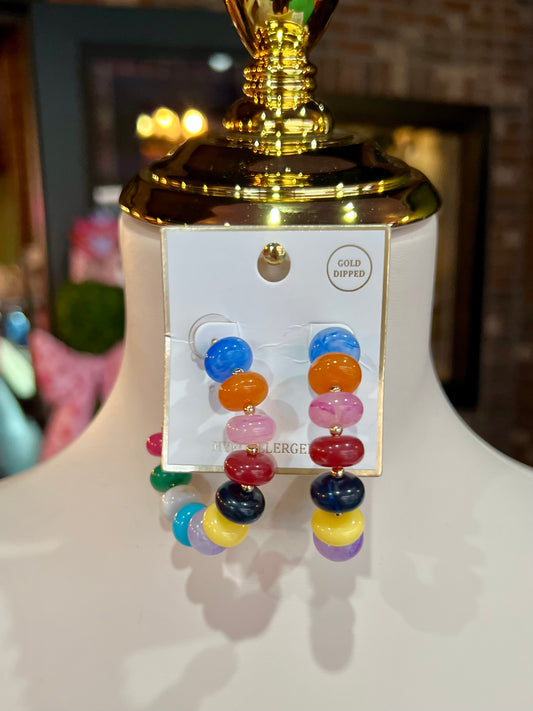 Multicolor Marble Rondelle Beaded Hoops