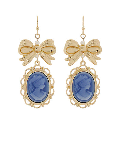 Blue & Gold Portrait Drop Earrings