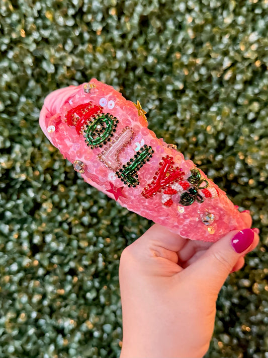 Pink Sequin HOLLY JOLLY Headband