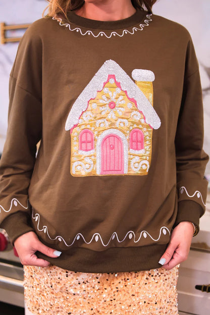 Foil Gingerbread House Luxe Pullover