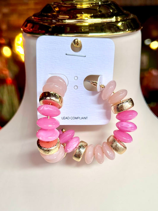 Pink & Gold Rondelle Beaded Hoops