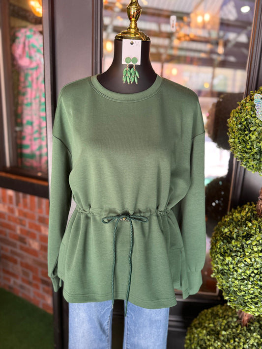 Hunter Green Drawstring Waist Blouse