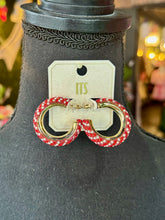 Load image into Gallery viewer, Red &amp; White Rhinestone &amp; Pearl Hoops
