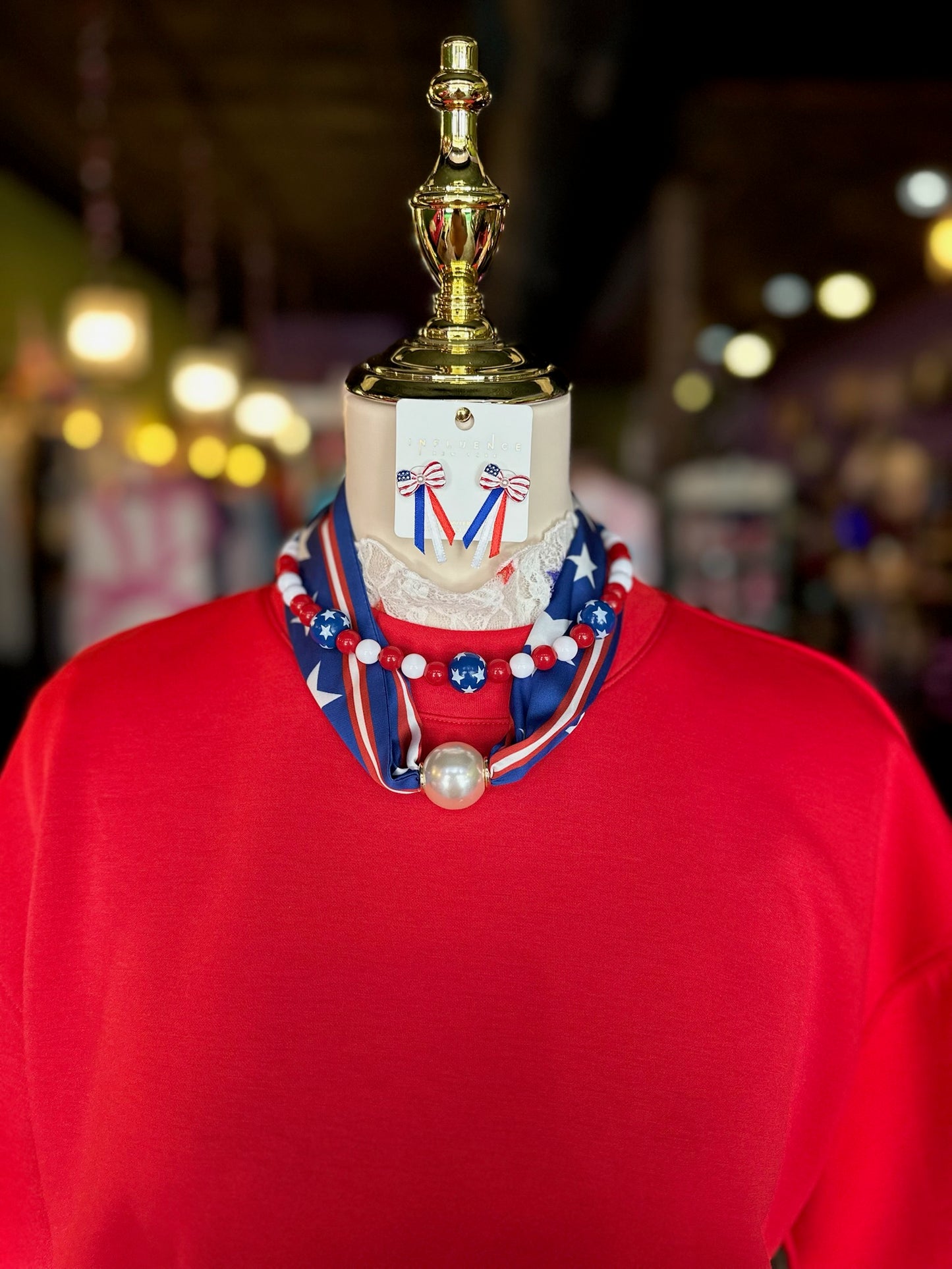 Patriotic Beaded & Scarf Necklace Set